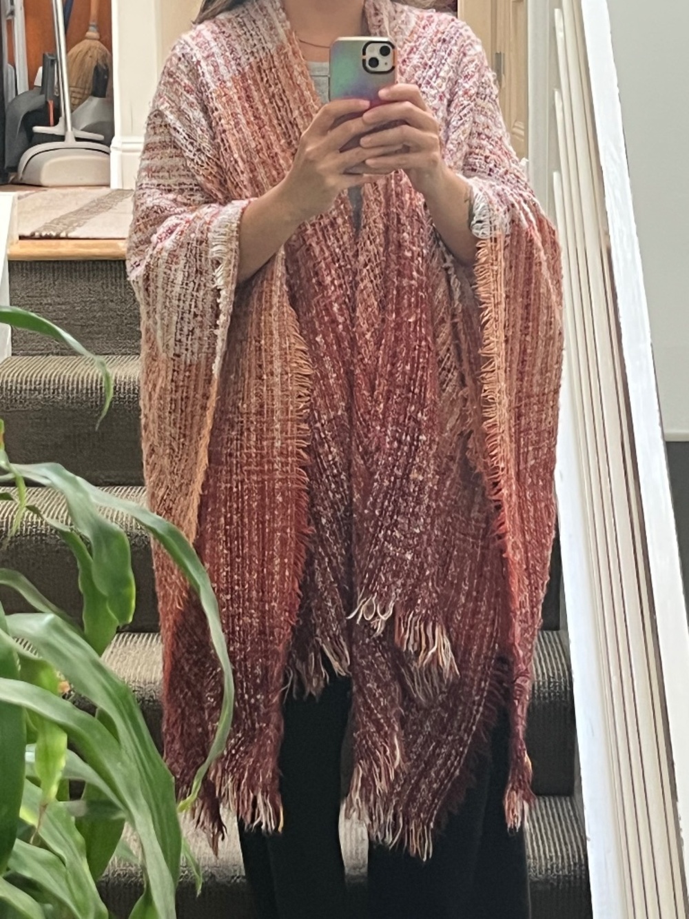 Steve Madden red and pink knitted kaftan/poncho